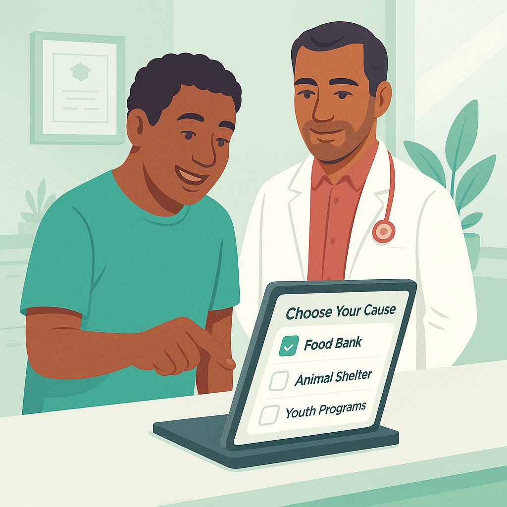 Patient selecting a local cause during payment process