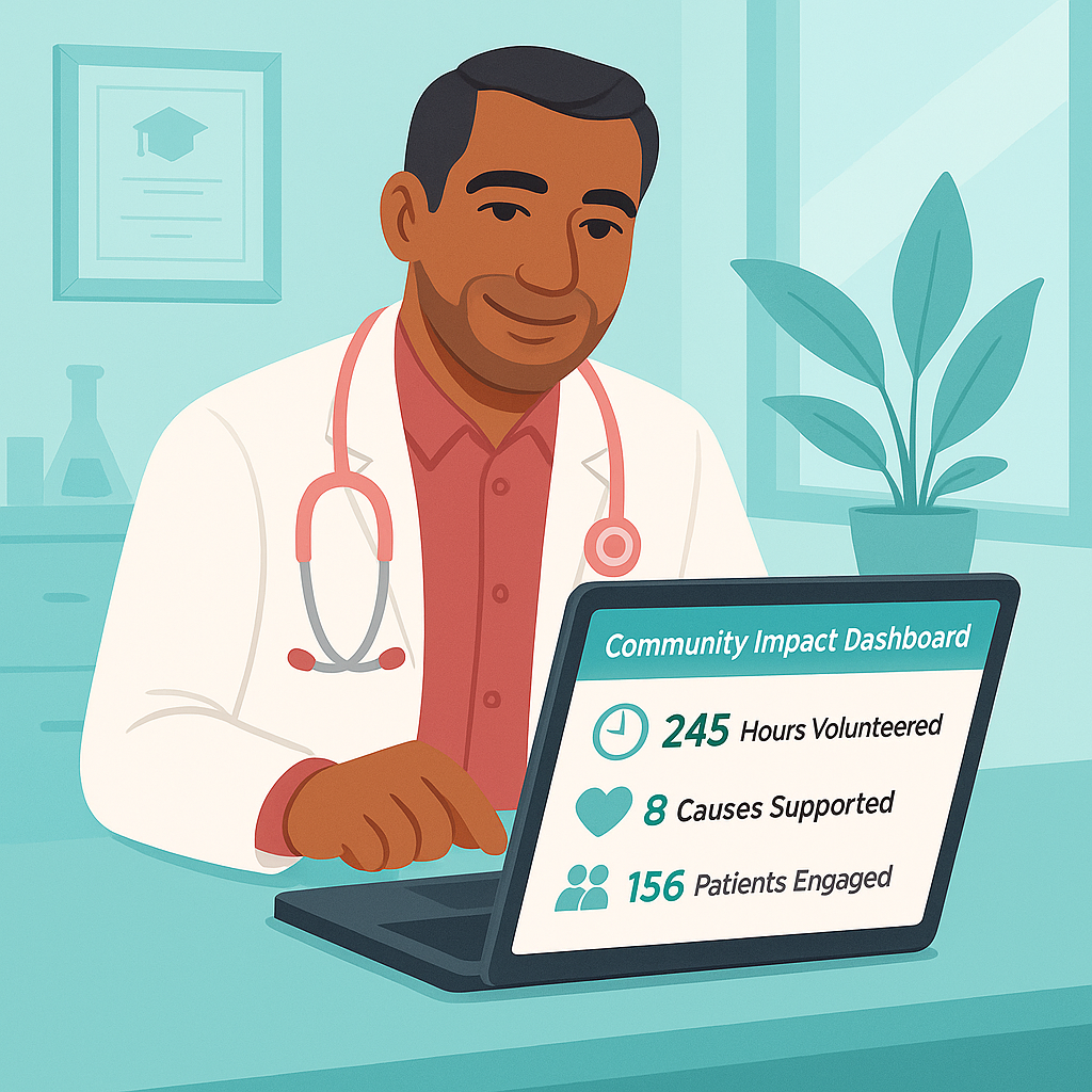 Dashboard showing community impact metrics and local nonprofit contributions